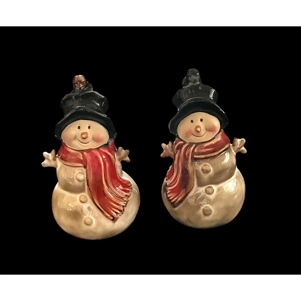 Christmas‎ Snowman Salt & Pepper Shaker Set VTG Kirklands Potters Garden Ceramic